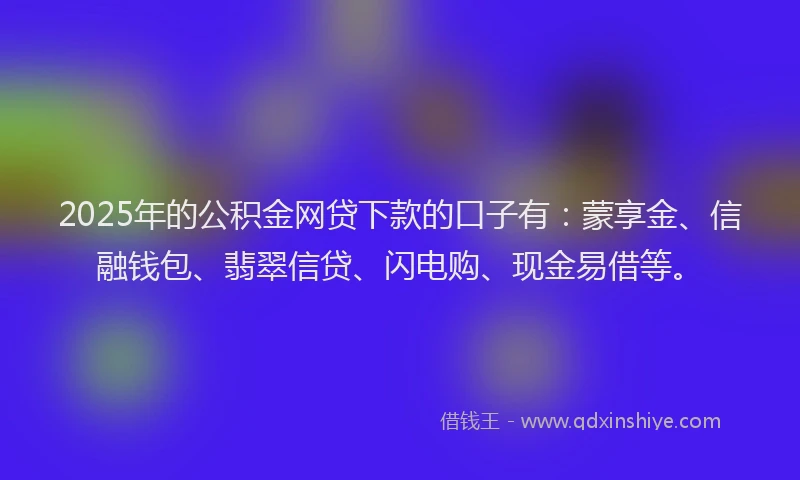 2025年的公积金网贷下款的口子有：蒙享金、信融钱包、翡翠信贷、闪电购、现金易借等。