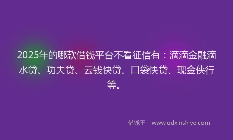 2025年的哪款借钱平台不看征信有：滴滴金融滴水贷、功夫贷、云钱快贷、口袋快贷、现金侠行等。