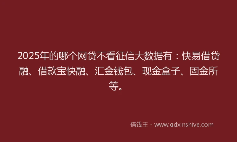 2025年的哪个网贷不看征信大数据有：快易借贷融、借款宝快融、汇金钱包、现金盒子、固金所等。