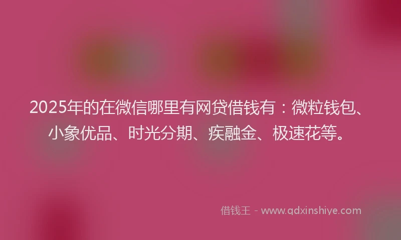 2025年的在微信哪里有网贷借钱有：微粒钱包、小象优品、时光分期、疾融金、极速花等。
