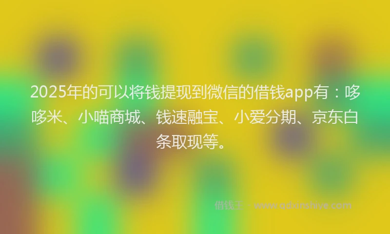 2025年的可以将钱提现到微信的借钱app有：哆哆米、小喵商城、钱速融宝、小爱分期、京东白条取现等。