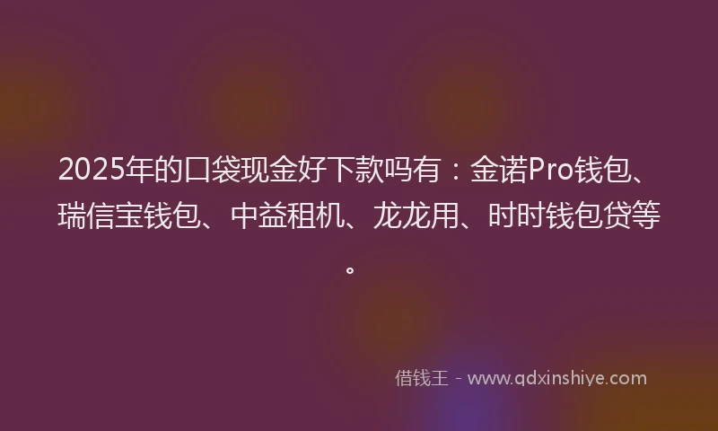 2025年的口袋现金好下款吗有：金诺Pro钱包、瑞信宝钱包、中益租机、龙龙用、时时钱包贷等。