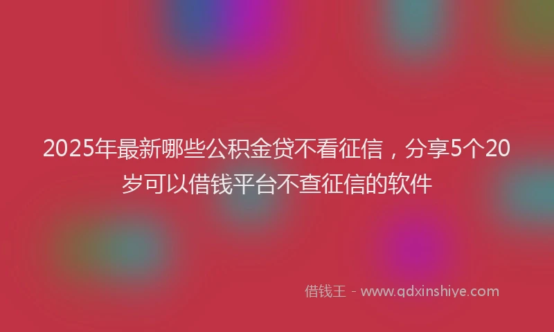 2025年最新哪些公积金贷不看征信，分享5个20岁可以借钱平台不查征信的软件