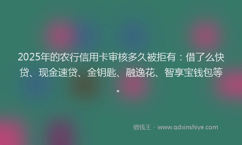 2025年的农行信用卡审核多久被拒有：借了么快贷、现金速贷、金钥匙、融逸花、智享宝钱包等。