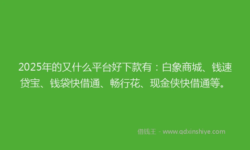 2025年的又什么平台好下款有：白象商城、钱速贷宝、钱袋快借通、畅行花、现金侠快借通等。