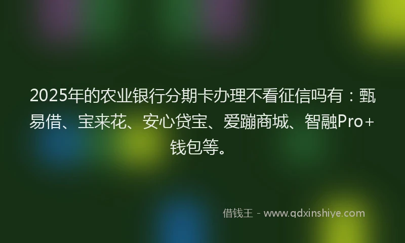 2025年的农业银行分期卡办理不看征信吗有：甄易借、宝来花、安心贷宝、爱蹦商城、智融Pro+钱包等。