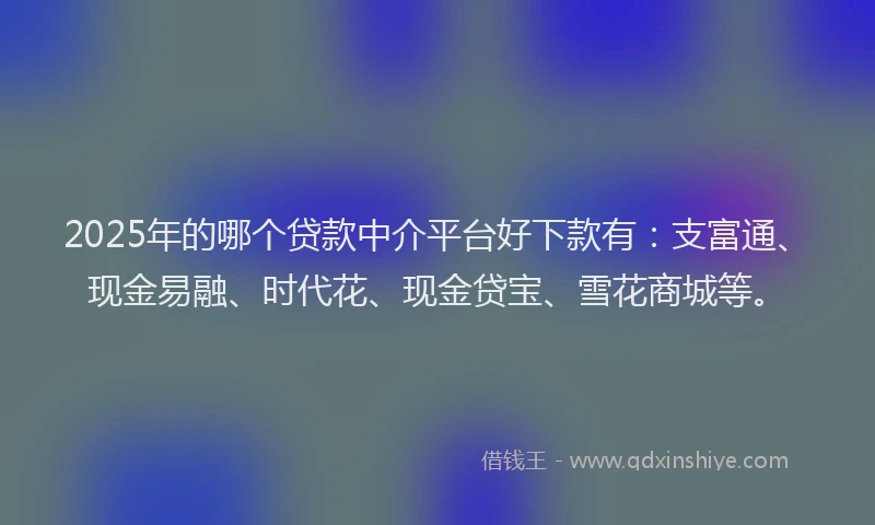 2025年的哪个贷款中介平台好下款有：支富通、现金易融、时代花、现金贷宝、雪花商城等。