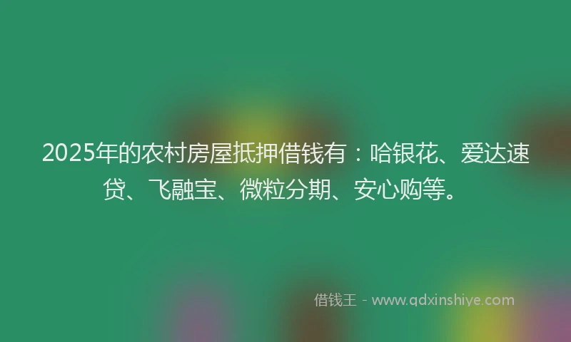 2025年的农村房屋抵押借钱有：哈银花、爱达速贷、飞融宝、微粒分期、安心购等。