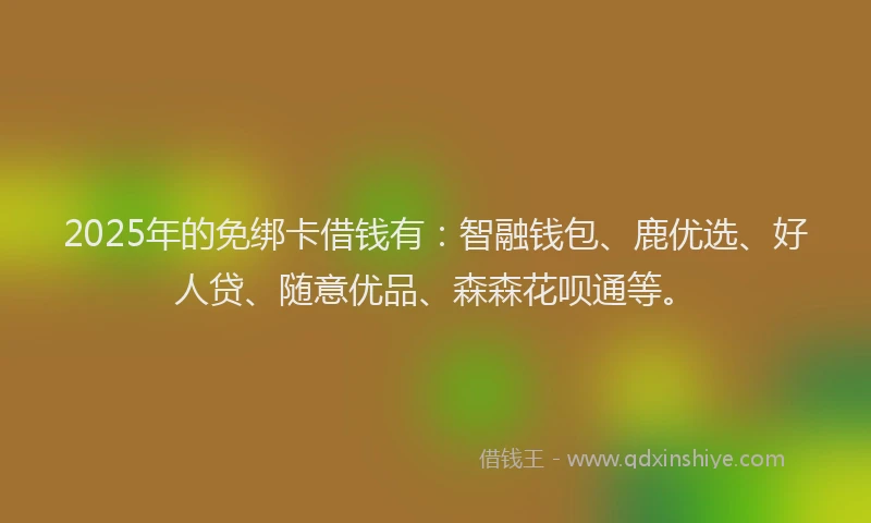 2025年的免绑卡借钱有：智融钱包、鹿优选、好人贷、随意优品、森森花呗通等。