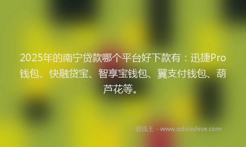 2025年的南宁贷款哪个平台好下款有：迅捷Pro钱包、快融贷宝、智享宝钱包、翼支付钱包、葫芦花等。