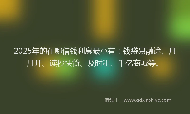 2025年的在哪借钱利息最小有：钱袋易融途、月月开、读秒快贷、及时租、千亿商城等。