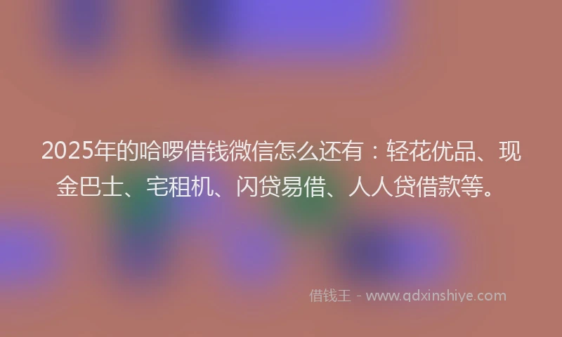 2025年的哈啰借钱微信怎么还有：轻花优品、现金巴士、宅租机、闪贷易借、人人贷借款等。