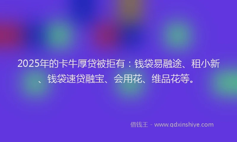 2025年的卡牛厚贷被拒有：钱袋易融途、租小新、钱袋速贷融宝、会用花、维品花等。