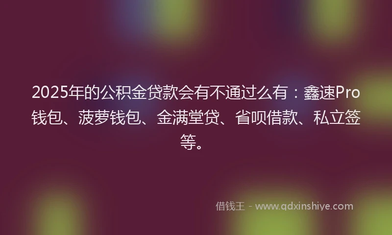 2025年的公积金贷款会有不通过么有：鑫速Pro钱包、菠萝钱包、金满堂贷、省呗借款、私立签等。