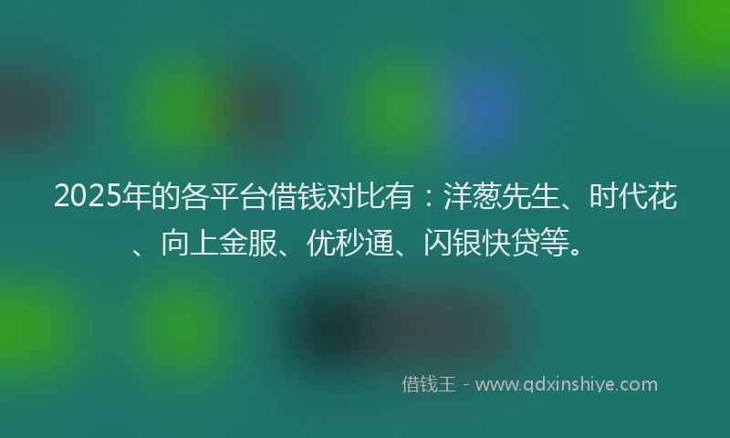 2025年的各平台借钱对比有：洋葱先生、时代花、向上金服、优秒通、闪银快贷等。