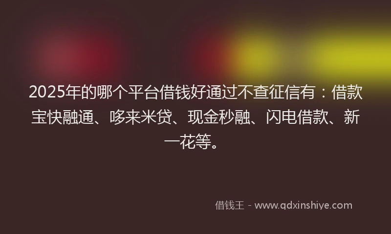 2025年的哪个平台借钱好通过不查征信有：借款宝快融通、哆来米贷、现金秒融、闪电借款、新一花等。