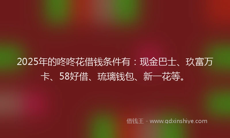 2025年的咚咚花借钱条件有：现金巴士、玖富万卡、58好借、琉璃钱包、新一花等。