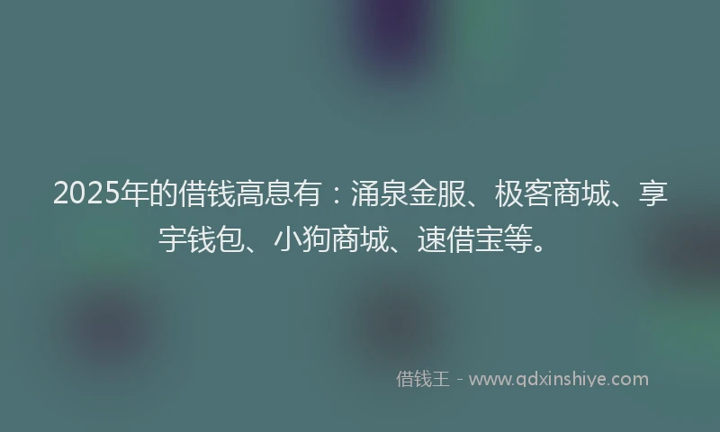 2025年的借钱高息有：涌泉金服、极客商城、享宇钱包、小狗商城、速借宝等。