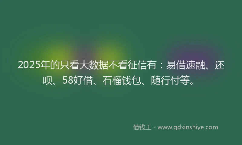 2025年的只看大数据不看征信有：易借速融、还呗、58好借、石榴钱包、随行付等。