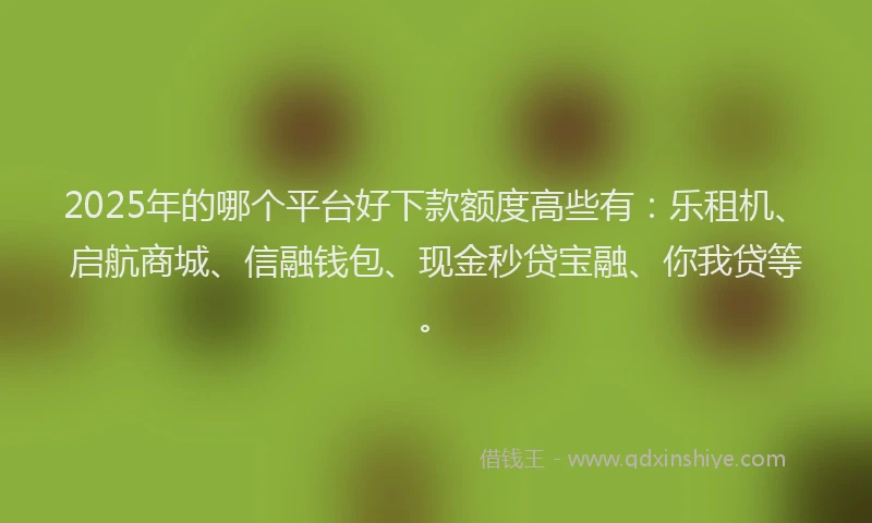 2025年的哪个平台好下款额度高些有：乐租机、启航商城、信融钱包、现金秒贷宝融、你我贷等。