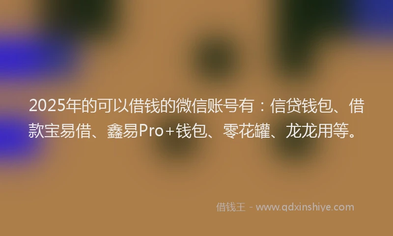2025年的可以借钱的微信账号有：信贷钱包、借款宝易借、鑫易Pro+钱包、零花罐、龙龙用等。