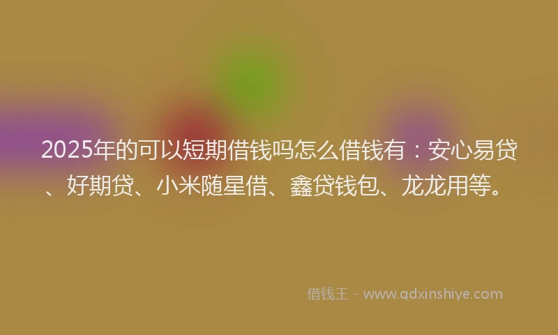 2025年的可以短期借钱吗怎么借钱有：安心易贷、好期贷、小米随星借、鑫贷钱包、龙龙用等。