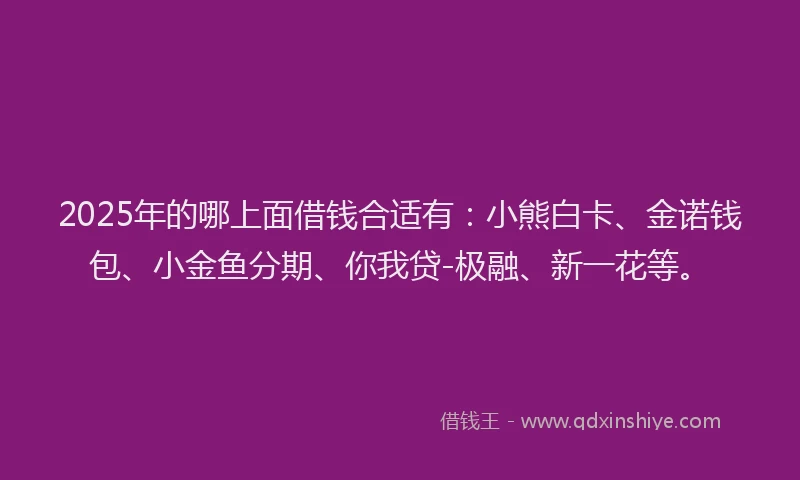 2025年的哪上面借钱合适有：小熊白卡、金诺钱包、小金鱼分期、你我贷-极融、新一花等。