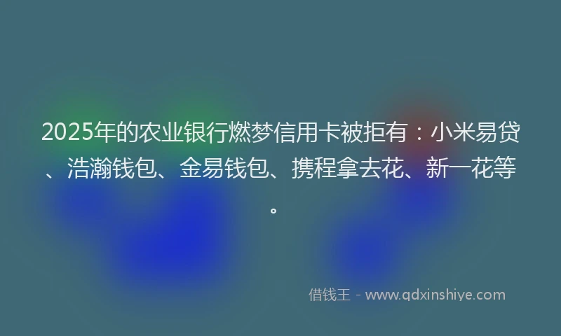 2025年的农业银行燃梦信用卡被拒有：小米易贷、浩瀚钱包、金易钱包、携程拿去花、新一花等。