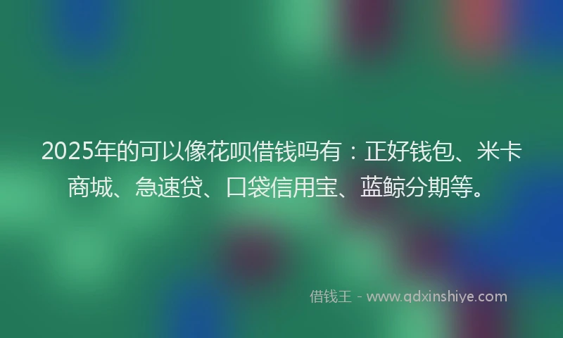 2025年的可以像花呗借钱吗有：正好钱包、米卡商城、急速贷、口袋信用宝、蓝鲸分期等。