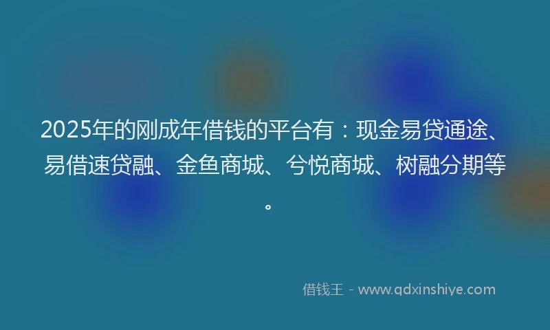 2025年的刚成年借钱的平台有：现金易贷通途、易借速贷融、金鱼商城、兮悦商城、树融分期等。