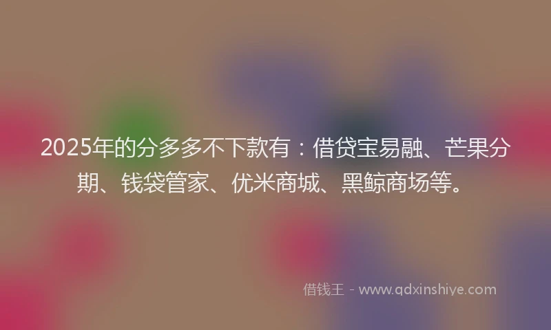 2025年的分多多不下款有：借贷宝易融、芒果分期、钱袋管家、优米商城、黑鲸商场等。