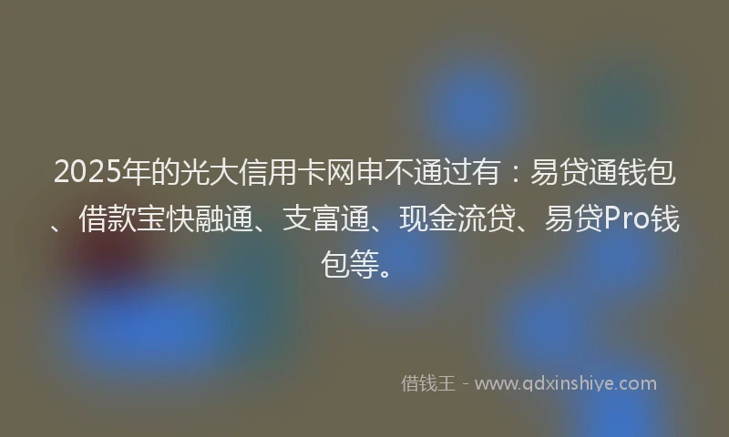 2025年的光大信用卡网申不通过有：易贷通钱包、借款宝快融通、支富通、现金流贷、易贷Pro钱包等。