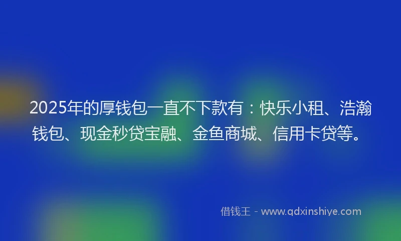 2025年的厚钱包一直不下款有：快乐小租、浩瀚钱包、现金秒贷宝融、金鱼商城、信用卡贷等。