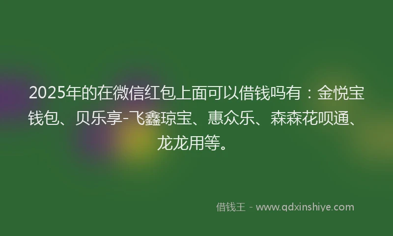 2025年的在微信红包上面可以借钱吗有：金悦宝钱包、贝乐享-飞鑫琼宝、惠众乐、森森花呗通、龙龙用等。