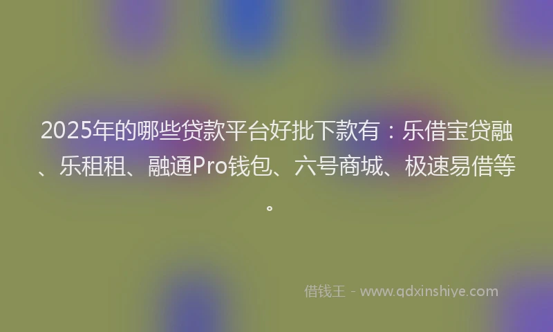 2025年的哪些贷款平台好批下款有：乐借宝贷融、乐租租、融通Pro钱包、六号商城、极速易借等。