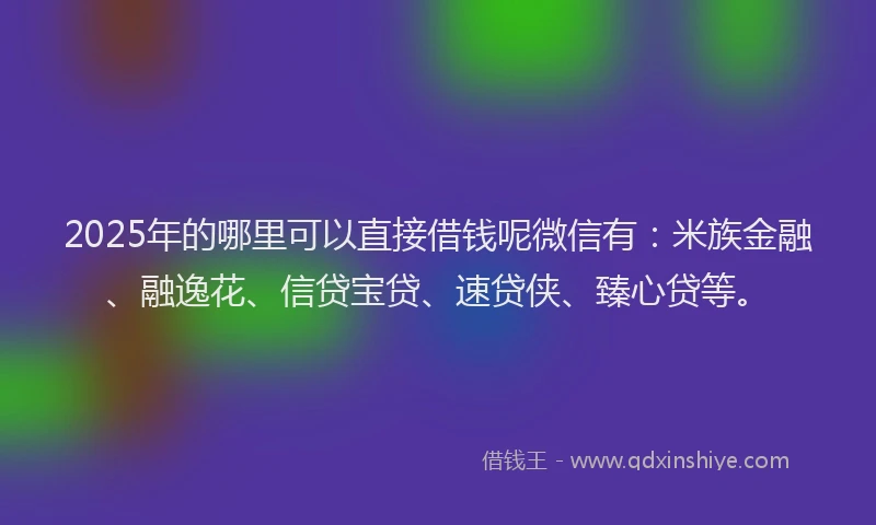 2025年的哪里可以直接借钱呢微信有：米族金融、融逸花、信贷宝贷、速贷侠、臻心贷等。