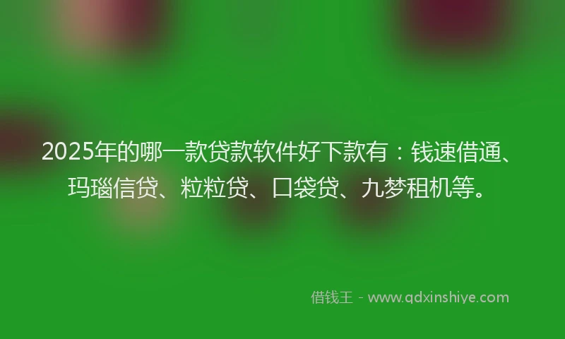 2025年的哪一款贷款软件好下款有：钱速借通、玛瑙信贷、粒粒贷、口袋贷、九梦租机等。
