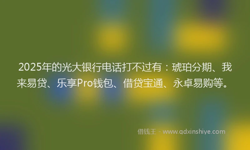 2025年的光大银行电话打不过有：琥珀分期、我来易贷、乐享Pro钱包、借贷宝通、永卓易购等。