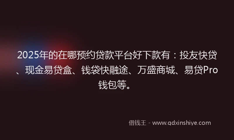 2025年的在哪预约贷款平台好下款有：投友快贷、现金易贷盒、钱袋快融途、万盛商城、易贷Pro钱包等。