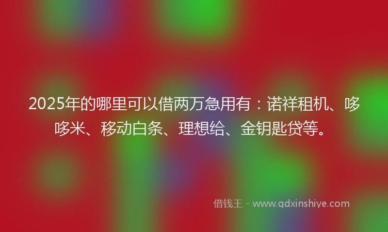 2025年的哪里可以借两万急用有：诺祥租机、哆哆米、移动白条、理想给、金钥匙贷等。