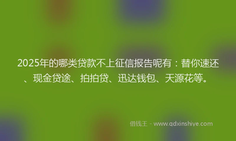 2025年的哪类贷款不上征信报告呢有：替你速还、现金贷途、拍拍贷、迅达钱包、天源花等。