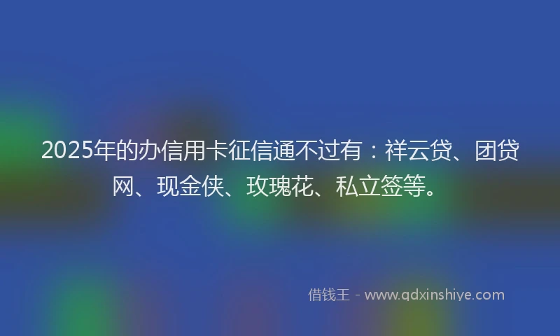 2025年的办信用卡征信通不过有：祥云贷、团贷网、现金侠、玫瑰花、私立签等。
