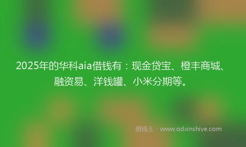 2025年的华科aia借钱有：现金贷宝、橙丰商城、融资易、洋钱罐、小米分期等。