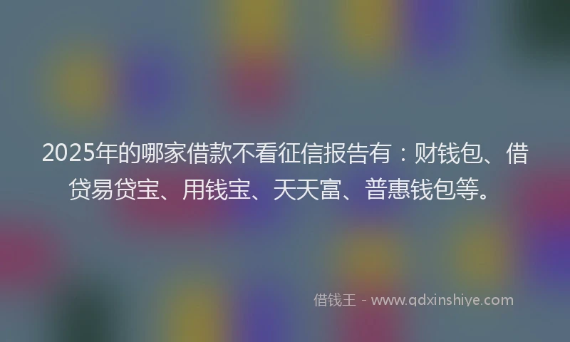 2025年的哪家借款不看征信报告有：财钱包、借贷易贷宝、用钱宝、天天富、普惠钱包等。