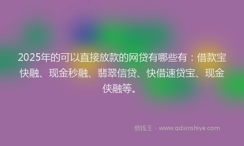 2025年的可以直接放款的网贷有哪些有：借款宝快融、现金秒融、翡翠信贷、快借速贷宝、现金侠融等。