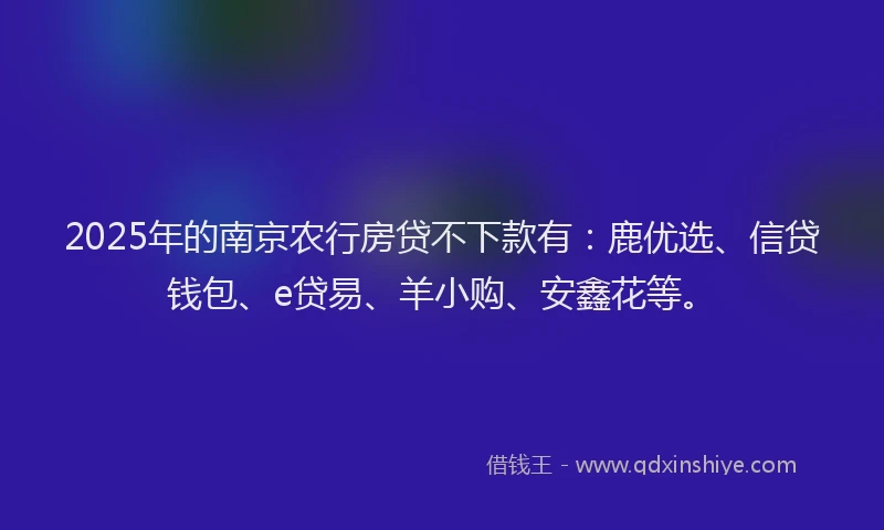 2025年的南京农行房贷不下款有：鹿优选、信贷钱包、e贷易、羊小购、安鑫花等。