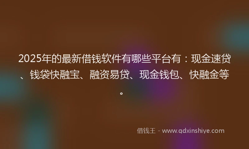 2025年的最新借钱软件有哪些平台有：现金速贷、钱袋快融宝、融资易贷、现金钱包、快融金等。