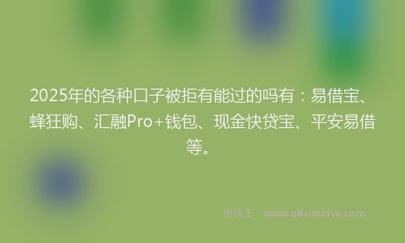 2025年的各种口子被拒有能过的吗有：易借宝、蜂狂购、汇融Pro+钱包、现金快贷宝、平安易借等。