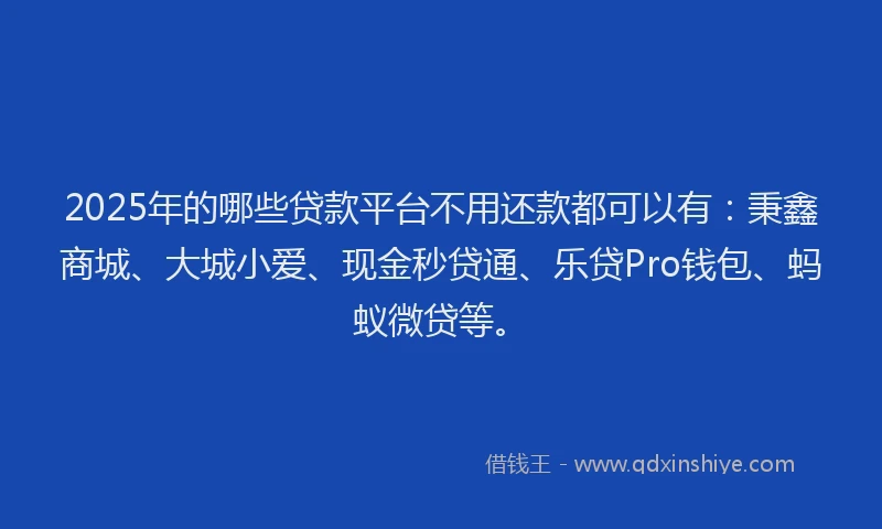 2025年的哪些贷款平台不用还款都可以有：秉鑫商城、大城小爱、现金秒贷通、乐贷Pro钱包、蚂蚁微贷等。