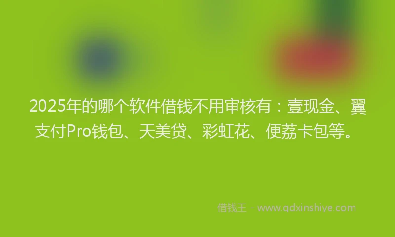 2025年的哪个软件借钱不用审核有：壹现金、翼支付Pro钱包、天美贷、彩虹花、便荔卡包等。